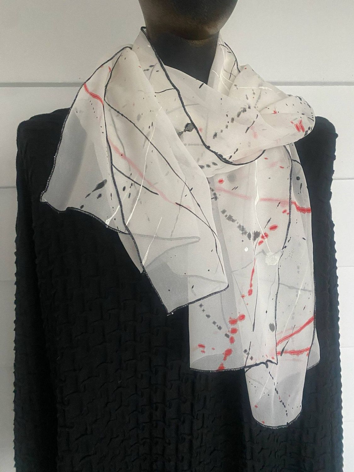 Hand-Painted Silk Chiffon Splatter Print Scarf