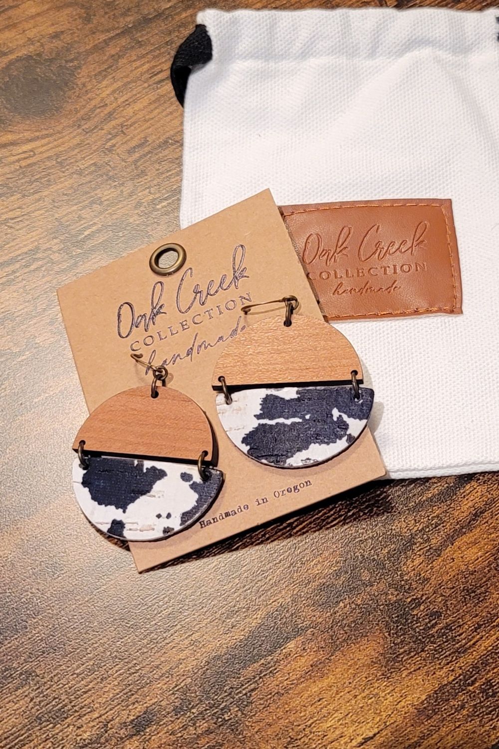 Wood and Leather Semi-Circle Earrings