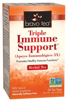 Bravo Tea Triple Immune Support Herbal Tea 20 pckts (caffeine free, gluten free. no added preservatives, non gmo, vegan)