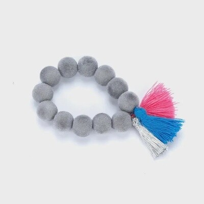Fuzzy Bead & Colorful Fringe Bracelet