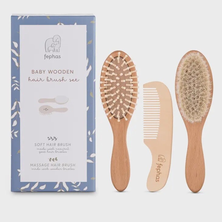 Wooden Baby Hair Brush Set
