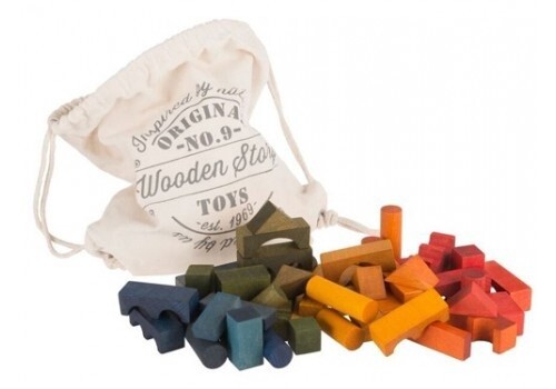 Wooden Blocks In Sack Rainbow 100 Pieces