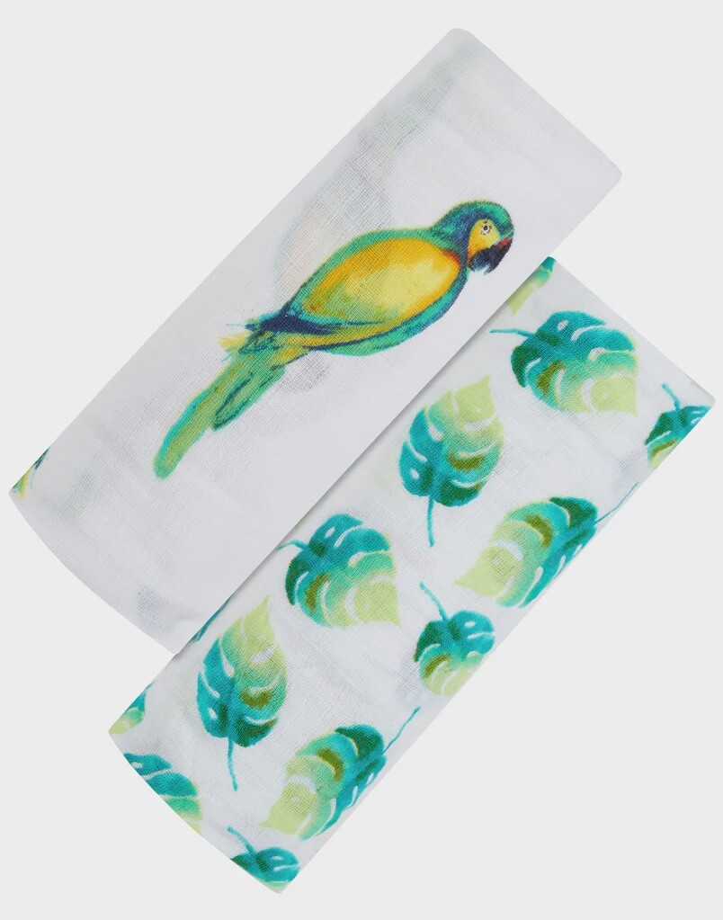 2-Pack Swaddles, GOTS Certified Organic Cotton Muslin, Colour: Tropical Paradise