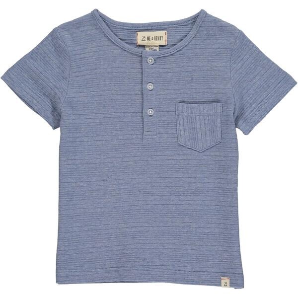 Short Sleeve Henley Tee - Blue, Size: 7-8Y