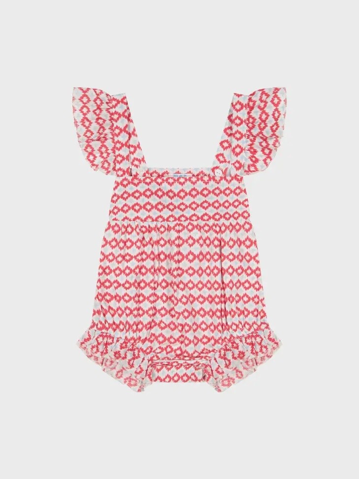 Chloe Baby Romper - Red Aqua Ikat