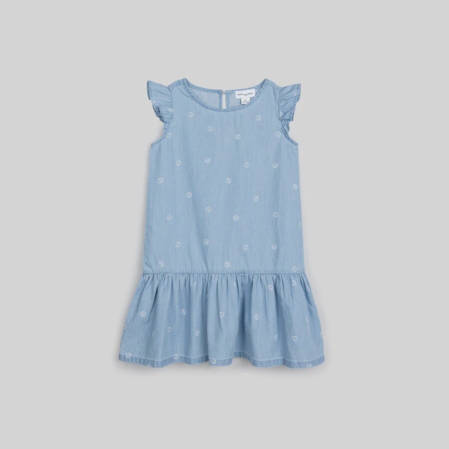 Sleeveless Dress, Colour: Wheel Print on Chambray, Size: 4Y