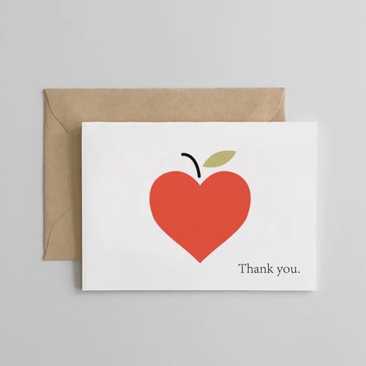 Greeting Card - Teacher Appreciation - Thank You Apple Heart