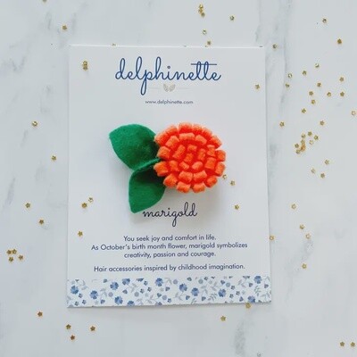 Orange Marigold Hair Clip - October Birth Month Flower Gift