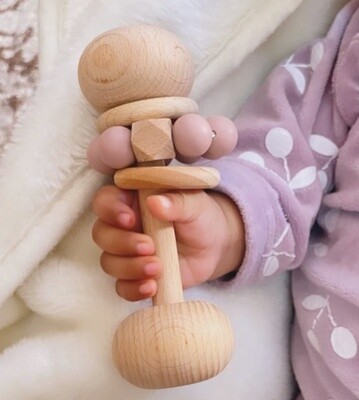 Wooden Rattle Toys for Babies with Silicone Beads