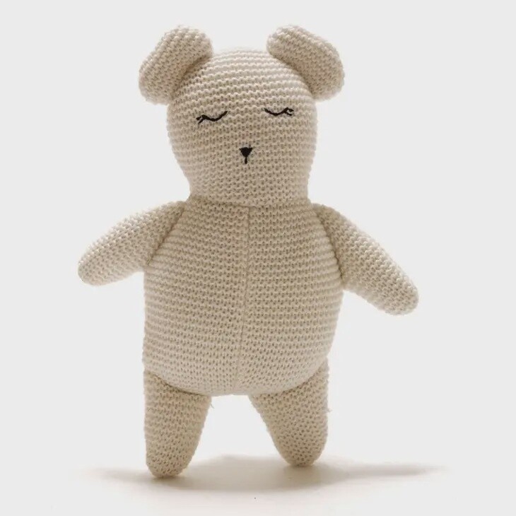 Organic Cotton Knitted White Teddy Bear Toy