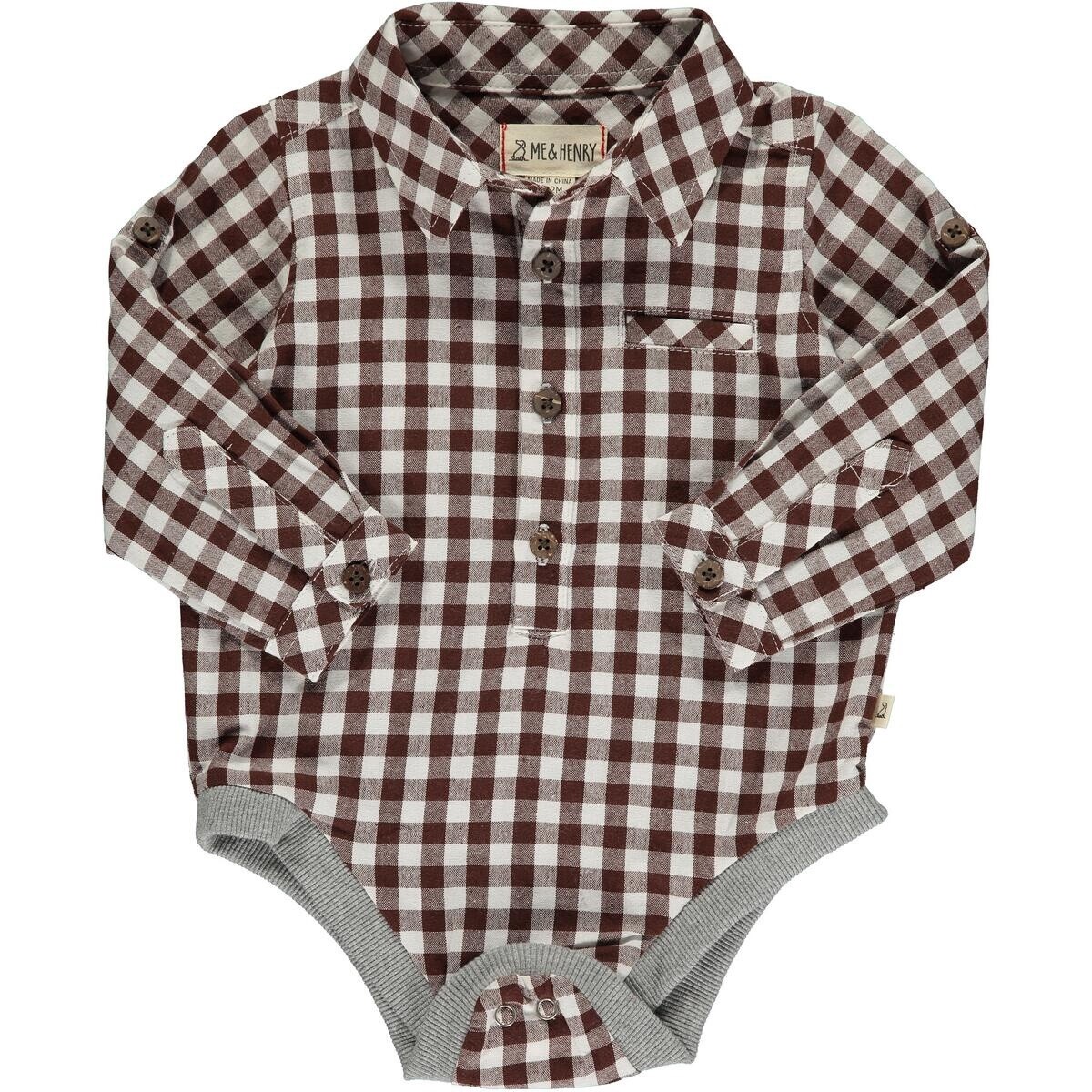 Jasper Woven Baby Onesie - Brown Gingham