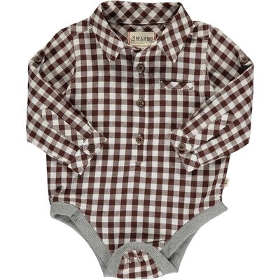 Jasper Woven Baby Onesie - Brown Gingham