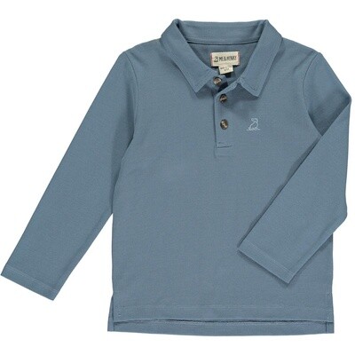 Boys Long Sleeve Polo - Blue Pique