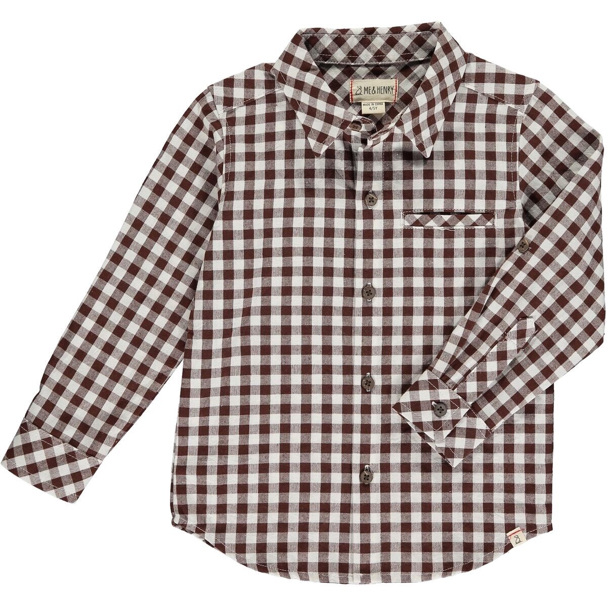 Boys Long Sleeve Woven Shirt - Brown Gingham