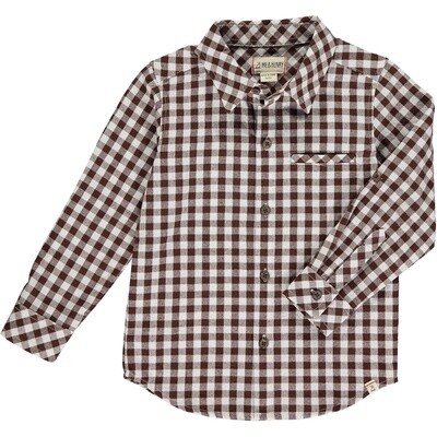 Boys Long Sleeve Woven Shirt - Brown Gingham