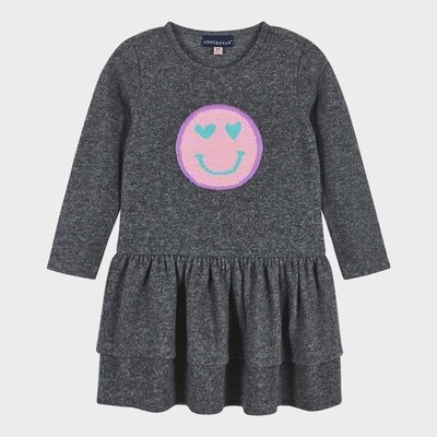 Hacci Flip Sequin Smiley Face Toddler Dress