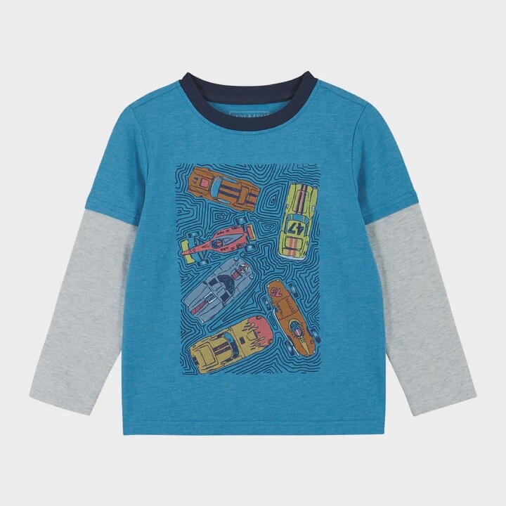 Racecar Long Sleeve Two-Fer Kids Tee