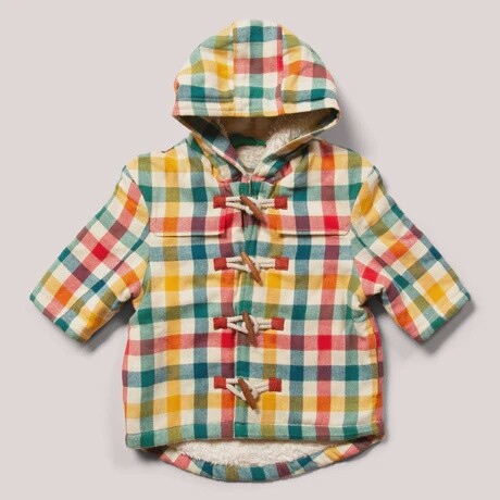 Sherpa Lined Duffle Coat - Rainbow Check