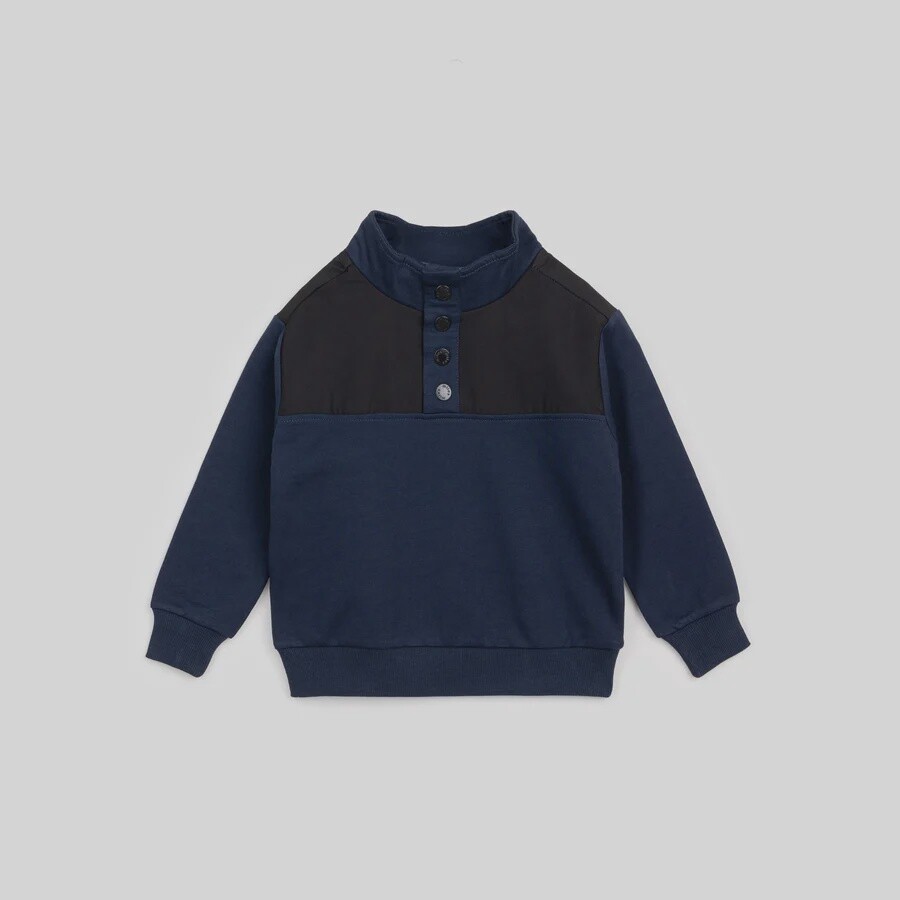 Boys Half Button Sweatshirt - Navy
