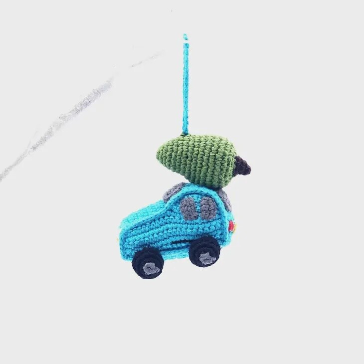 Knitted Holiday Ornament - Car With Tree