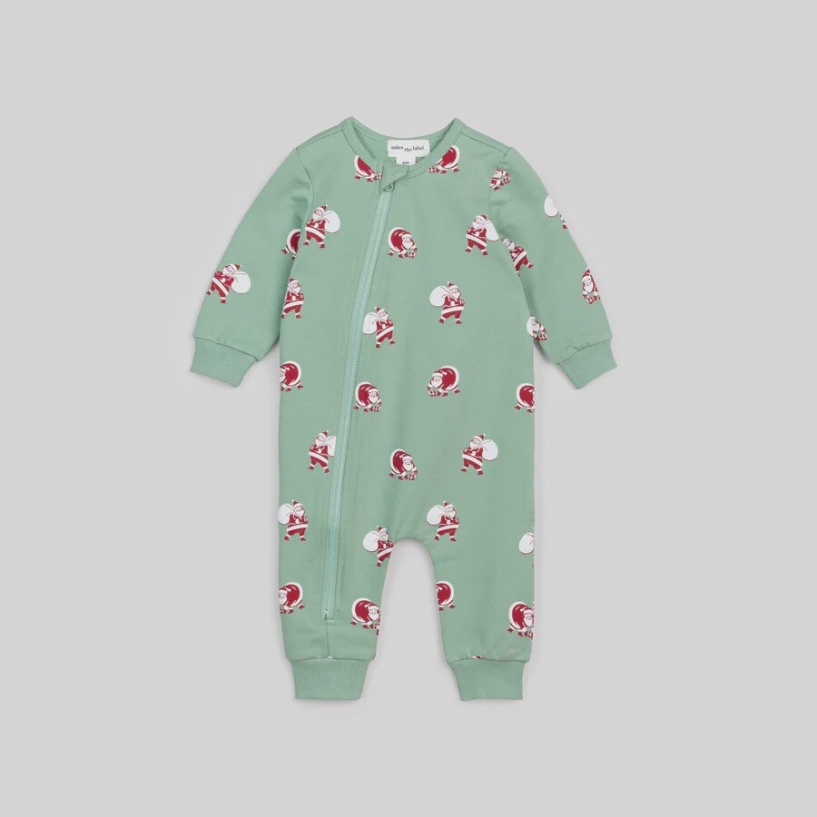 Baby Long Sleeve Fleece Playsuit - Holiday Santa