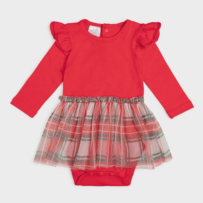 Baby Long Sleeve Tutu Bodysuit - Holiday Plaid
