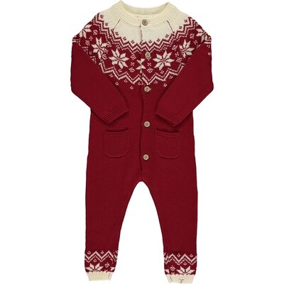 Baby Long Sleeve Knit Jumpsuit - Red Fair Isle