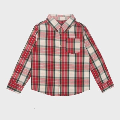 Boys Classic Poplin Button Down - Red Tartan