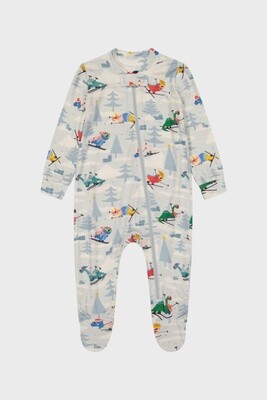 Holiday Baby Footed Zip Romper - Downhill Dino
