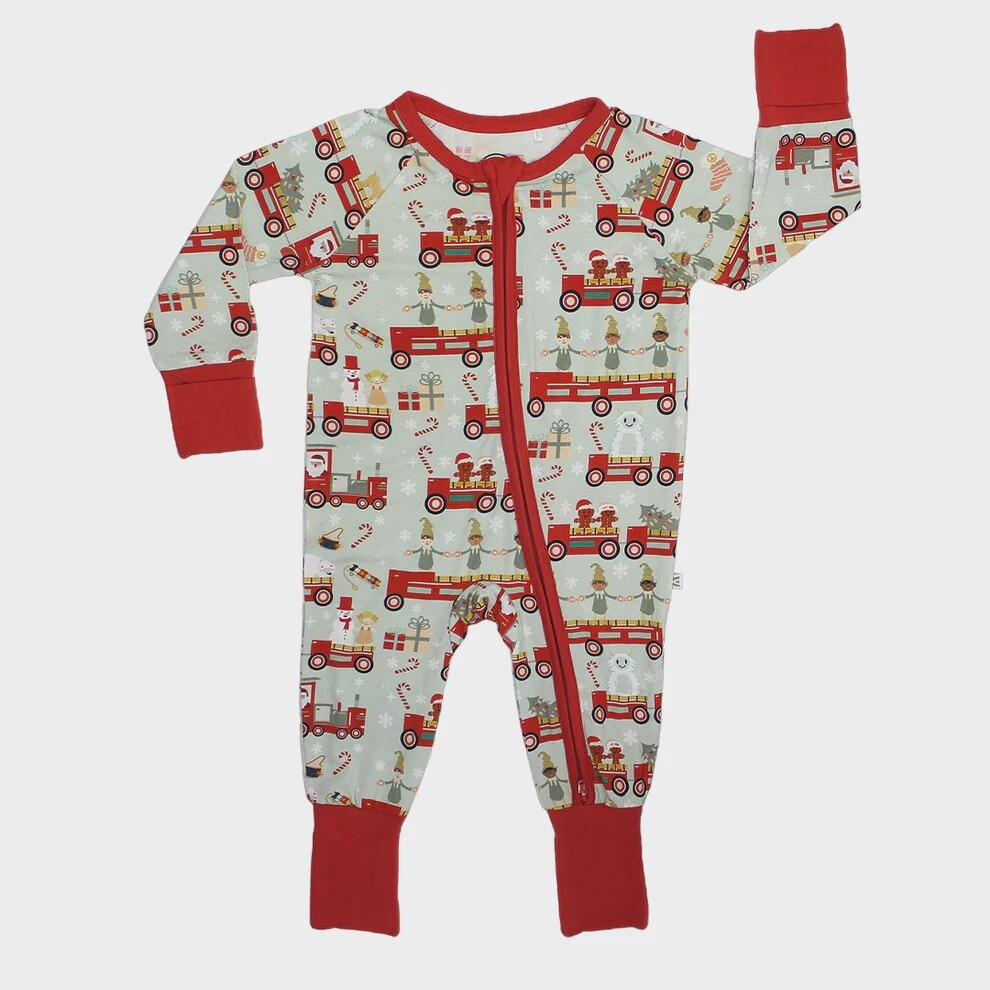 Baby Convertible Zip Pajama - Christmas Train, Size: 0-3M