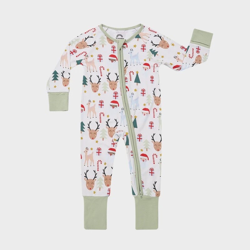 Baby Convertible Zip Pajama - Santa &amp; Friends