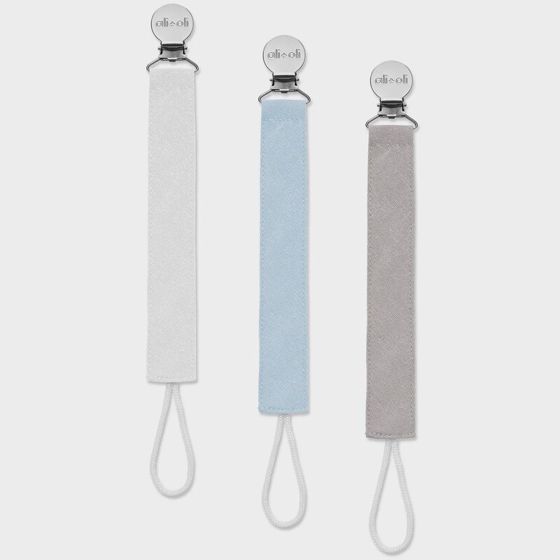 Linen Pacifier Clip Set of 3 - Sky