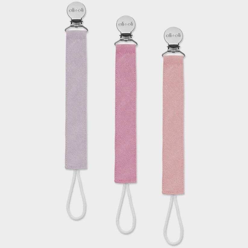 Linen Pacifier Clip - Set of 3 - Flamingo