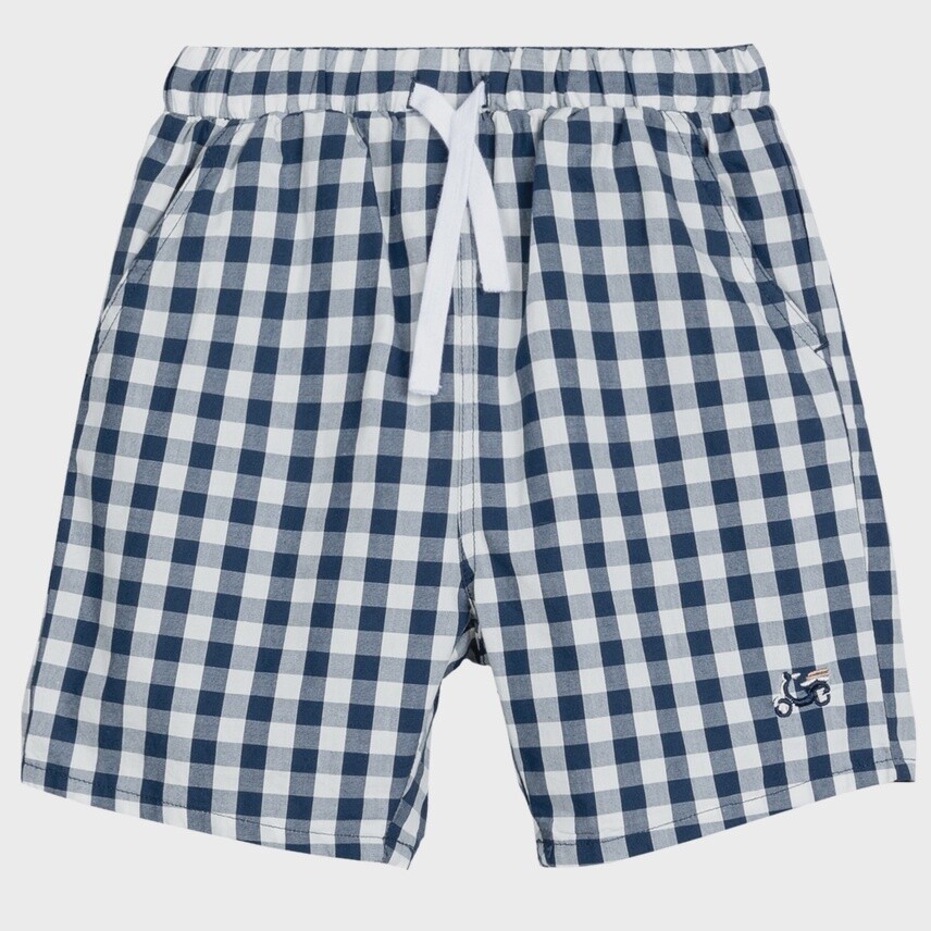 Boys Gingham Poplin Shorts - Navy, Size: 7Y