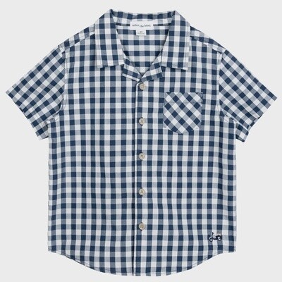 Boys Gingham Poplin Short-Sleeve Shirt - Navy