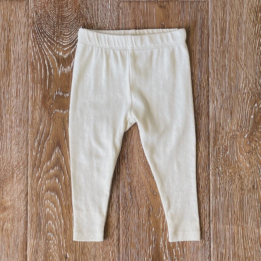 Pointelle Knit Baby Leggings Pants - Natural