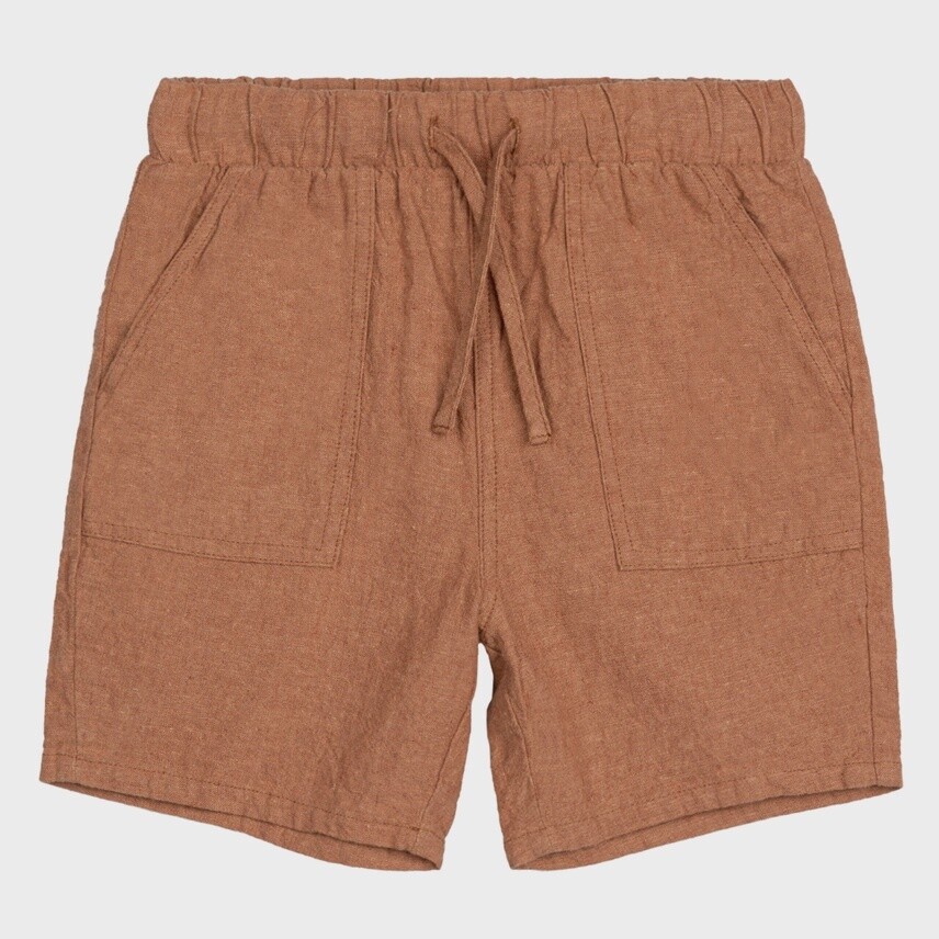 Boys Linen Blend Shorts - Pecan