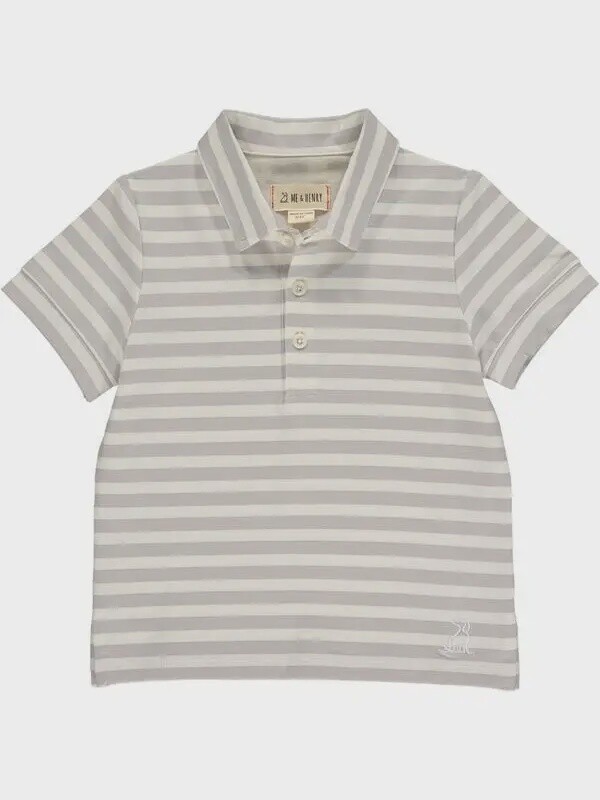 Cotton Polo - Grey/White Stripe, Size: 4-5Y