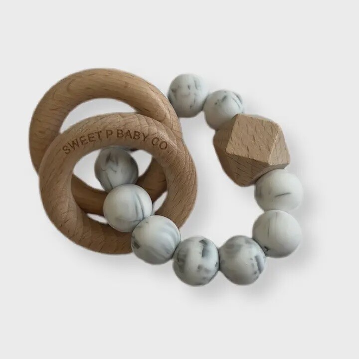 Double Ring Wooden Teether - Marble