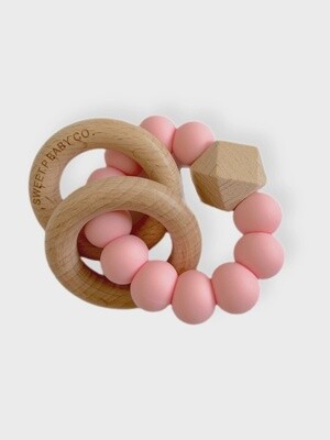 Double Ring Wooden Teether - Blush