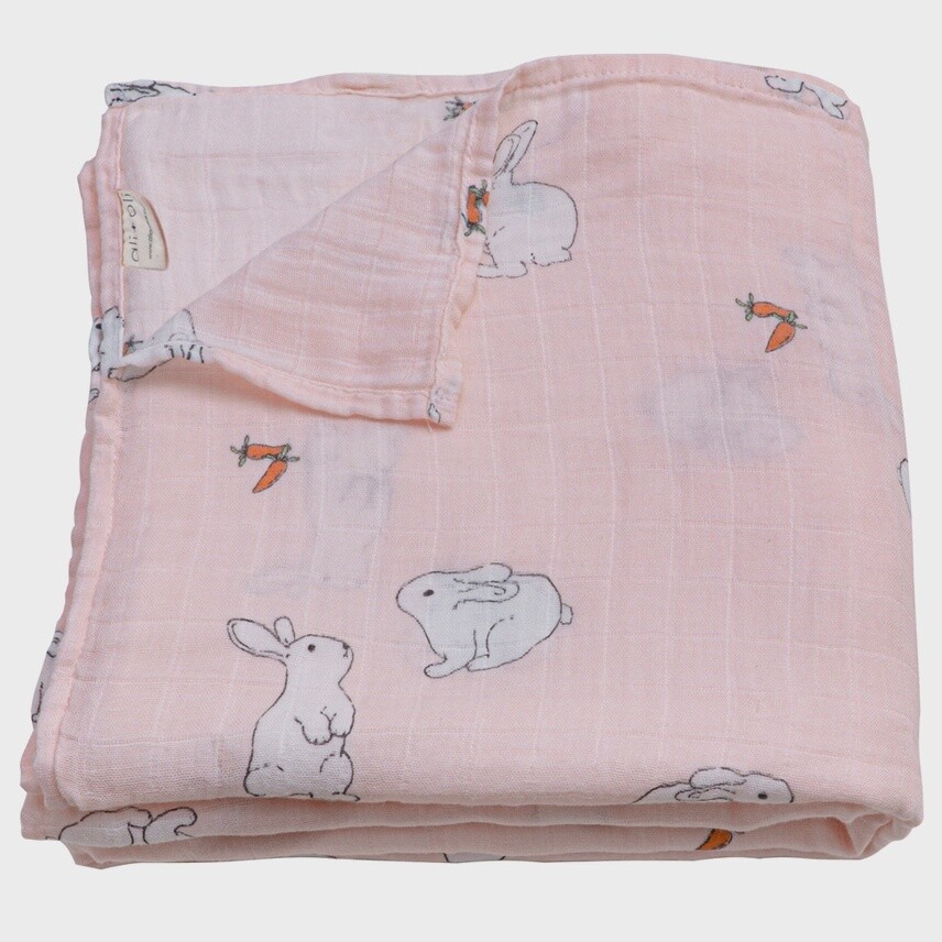 Muslin Swaddle Blanket - Pink Bunny