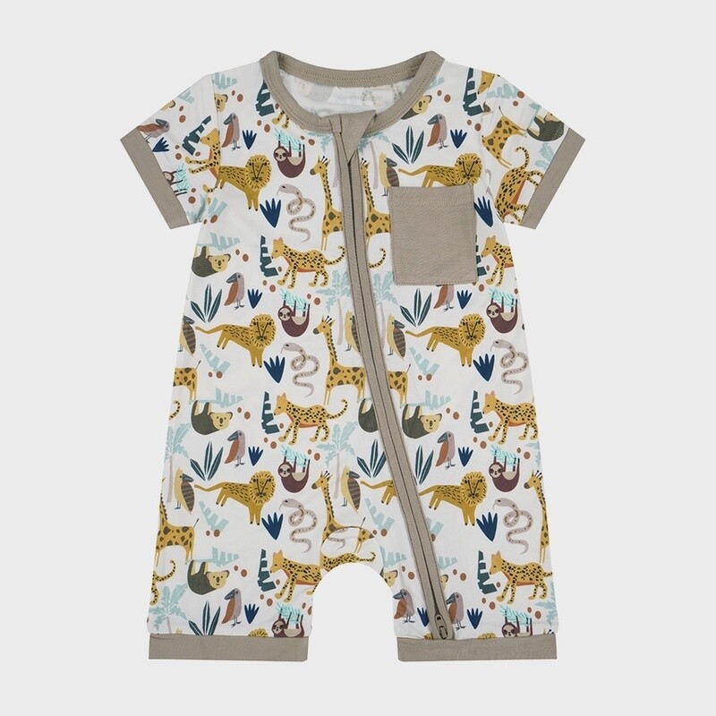 Baby Bamboo Shorty Romper - Jungle Friends