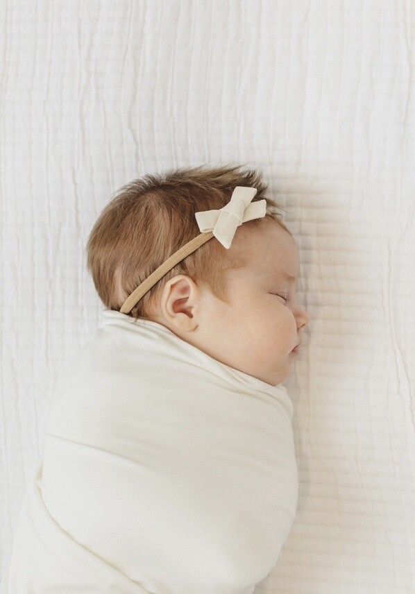 Baby Headband With Linen Bow - Ivory