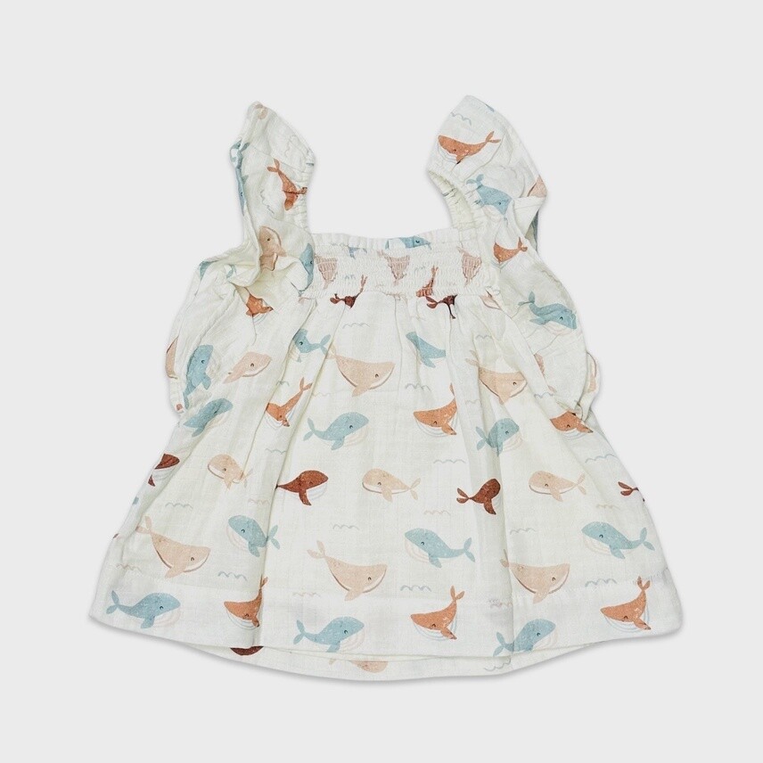 Ruffle &amp; Smocked Baby Dress - Whales, Size: 3-6M