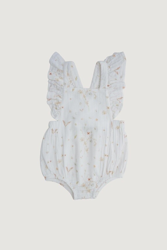 Baby Ruffle Sleeve Muslin Romper - White Floral