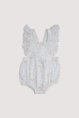 Baby Ruffle Sleeve Muslin Romper - White Floral