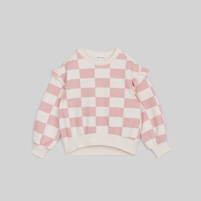 Girls Ruffle Sweatshirt - Rose Checkerboard