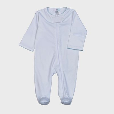 Baby Pima Footed Zip Sleeper - Blue Picot