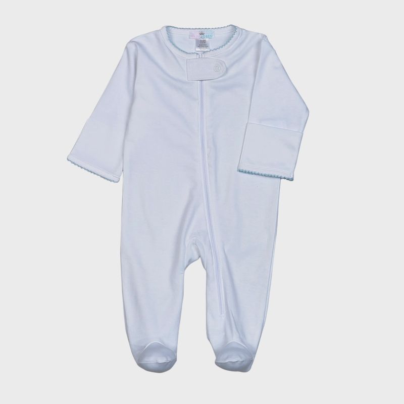 Baby Pima Footed Zip Sleeper - Blue Picot