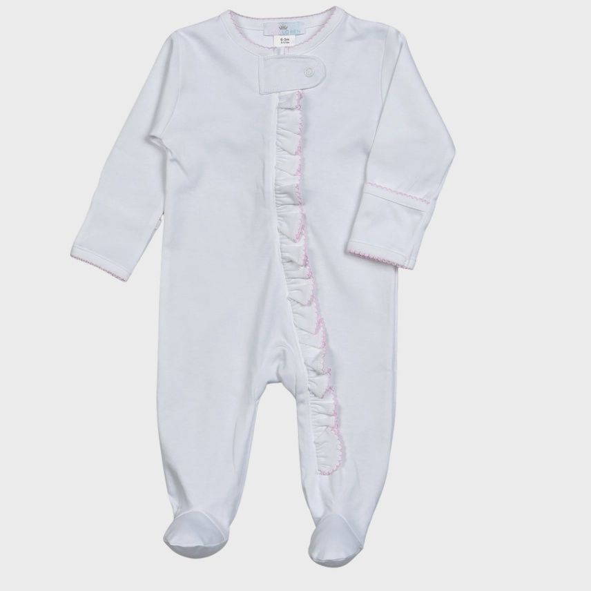 Baby Pima Footed Zip Sleeper - Pink Picot